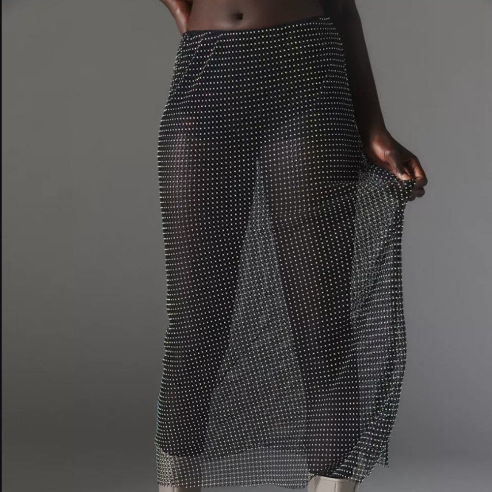 Silence + Noise Sheer Black Diamante Fishnet Maxi Skirt womens L - Picture 2 of 5